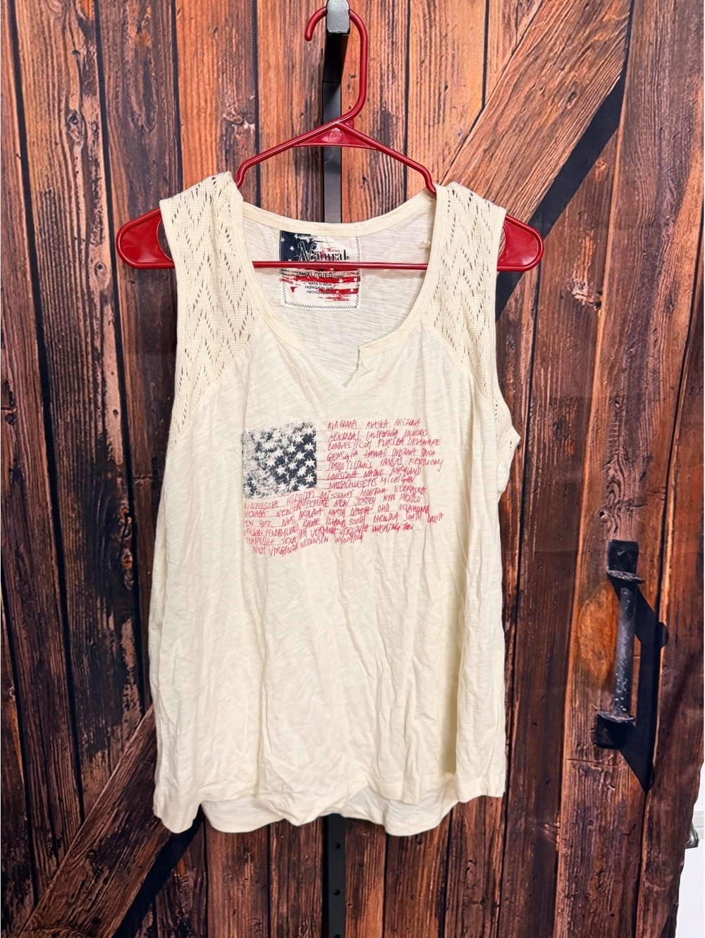 Natural Reflections Women's XL Sleeveless Cream Tank Top with USA Flag Design